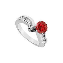 Ruby And Diamond Engagement Ring : 14K White Gold - 1.50 CT TGW