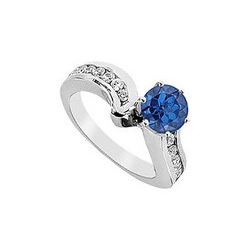 Sapphire And Diamond Engagement Ring : 14K White Gold - 1.50 CT TGW