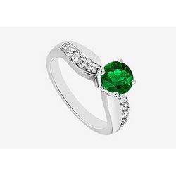 Diamond Engagement Ring And Natural Emerald Half Carat Prong Set In 14K White Gold 0.75 Ct. TGW