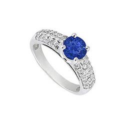 Sapphire And Diamond Engagement Ring : 14K White Gold - 1.50 TGW