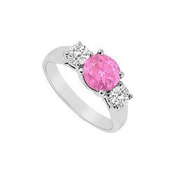 Three Stone Pink Sapphire And Diamond Ring : 14K White Gold - 0.75 TGW