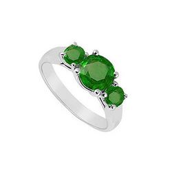 Three Stone Emerald Ring : 14K White Gold - 0.75 CT TGW