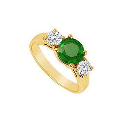 Three Stone Emerald And Diamond Ring : 14K Yellow Gold - 1.00 CT TGW