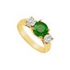 Image 1 : Three Stone Emerald And Diamond Ring : 14K Yellow Gold - 1.00 CT TGW