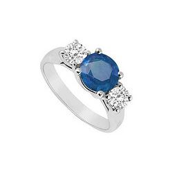 Three Stone Sapphire And Diamond Ring : 14K White Gold - 1.75 CT TGW