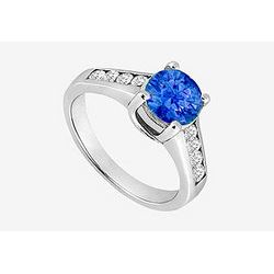 14K White Gold Engagement Ring With 1 Carat Natural Sapphire And Side Diamond 1.40 Ct. TGW