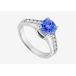 Channel Set Diamonds And Natural Tanzanite Engagement Ring In 14K White Gold 1.40 Carat TGW