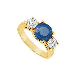 Three Stone Sapphire And Diamond Ring : 14K Yellow Gold - 2.00 CT TGW