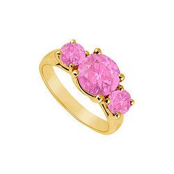 Three Stone Pink Sapphire Ring : 14K Yellow Gold - 2.50 CT TGW