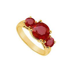 Three Stone Ruby Ring : 14K Yellow Gold - 2.50 CT TGW