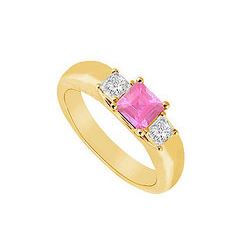 Three Stone Pink Sapphire And Diamond Ring : 14K Yellow Gold - 0.25 CT TGW