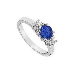 Sapphire And Diamond Engagement Ring : 14K White Gold - 1.25 CT TGW