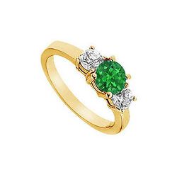 Emerald And Diamond Engagement Ring : 14K Yellow Gold - 1.25 CT TGW