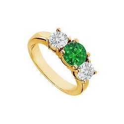 Emerald And Diamond Engagement Ring : 14K Yellow Gold - 2.00 CT TGW