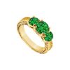 Image 1 : Emerald Three Stone Ring : 14K Yellow Gold - 1.25 CT TGW