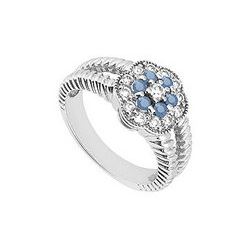 Sapphire And Diamond Floral Ring : 14K White Gold - 0.50 CT TGW