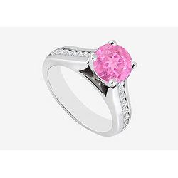 14K White Gold Diamond And Pink Sapphire Engagement Ring 1.10 Carat TGW