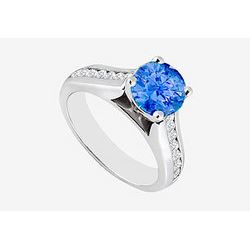 Natural Sapphire With Channel Set Side Diamond Engagement Ring In 14K White Gold 1.10 Carat TGW