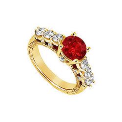 Ruby And Diamond Engagement Ring : 14K Yellow Gold - 1.00 CT TGW