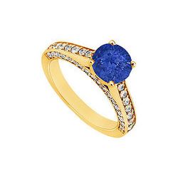 Sapphire And Diamond Engagement Ring : 14K Yellow Gold - 1.25 CT TGW