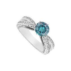 Blue Diamond Engagement Ring : 14K White Gold - 1.00 CT Diamonds