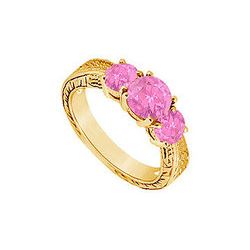 Pink Sapphire Three Stone Ring : 14K Yellow Gold - 1.00 CT TGW