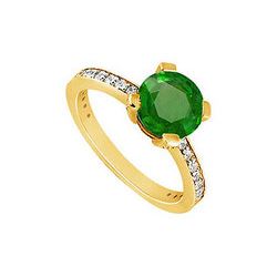 Emerald And Diamond Engagement Ring : 14K Yellow Gold - 1.00 CT TGW