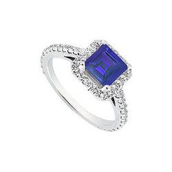 Sapphire And Diamond Engagement Ring : 14K White Gold - 1.00 CT TGW