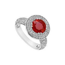 Ruby And Diamond Engagement Ring : 14K White Gold - 1.25 CT TGW