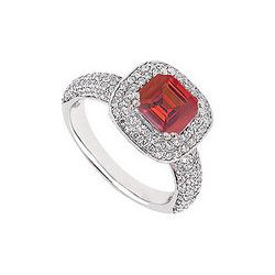 Ruby And Diamond Engagement Ring : 14K White Gold - 1.50 CT TGW