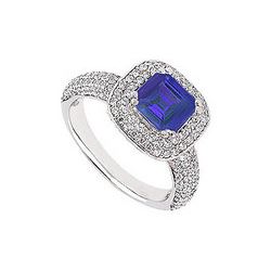 Sapphire And Diamond Engagement Ring : 14K White Gold - 1.50 CT TGW