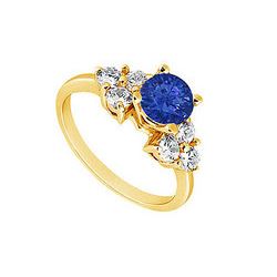 Sapphire And Diamond Engagement Ring : 14K Yellow Gold - 0.75 CT TGW