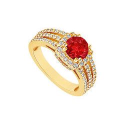 Ruby And Diamond Engagement Ring : 14K Yellow Gold - 1.00 CT TGW