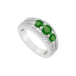 Emerald And Diamond Engagement Ring : 14K White Gold - 2.25 CT TGW