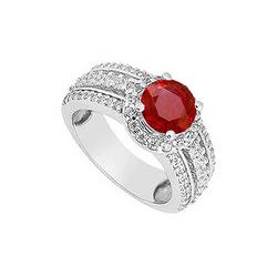 Ruby And Diamond Engagement Ring : 14K White Gold - 1.50 CT TGW