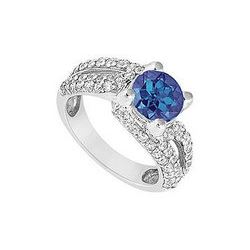 Sapphire And Diamond Engagement Ring : 14K White Gold - 1.00 CT TGW