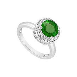 Emerald And Diamond Engagement Ring : 14K White Gold - 1.00 CT TGW