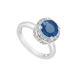 Sapphire And Diamond Engagement Ring : 14K White Gold - 1.00 CT TGW