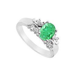 Emerald And Diamond Ring : 14K White Gold - 1.75 CT TGW