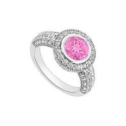 Pink Sapphire And Diamond Halo Engagement Ring : 14K White Gold - 1.75 CT TGW