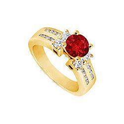 Ruby And Diamond Engagement Ring : 14K Yellow Gold - 1.75 CT TGW