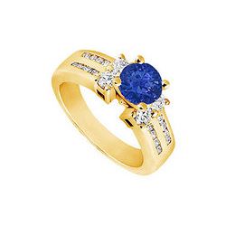 Sapphire And Diamond Engagement Ring : 14K Yellow Gold - 1.75 CT TGW