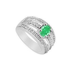 Emerald And Diamond Ring : 14K White Gold - 1.50 CT TGW