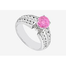 Engagement Ring Pink Sapphire And Diamonds In 14K White Gold 1.10 Carat TGW