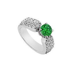 Emerald And Diamond Engagement Ring : 14K White Gold - 2.00 CT Diamonds