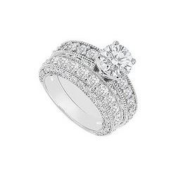 14K White Gold : Diamond Engagement Ring With Wedding Band Set 3.50 CT TDW