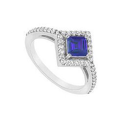 Sapphire And Diamond Engagement Ring : 14K White Gold - 1.00 CT TGW