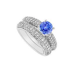 14K White Gold : Tanzanite And Diamond Engagement Ring With Wedding Band Set 1.80 CT TGW