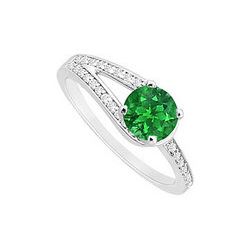 Emerald And Diamond Engagement Ring : 14K White Gold - 0.75 CT TGW