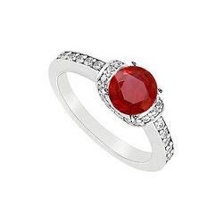 Ruby And Diamond Engagement Ring : 14K White Gold - 1.25 CT TGW